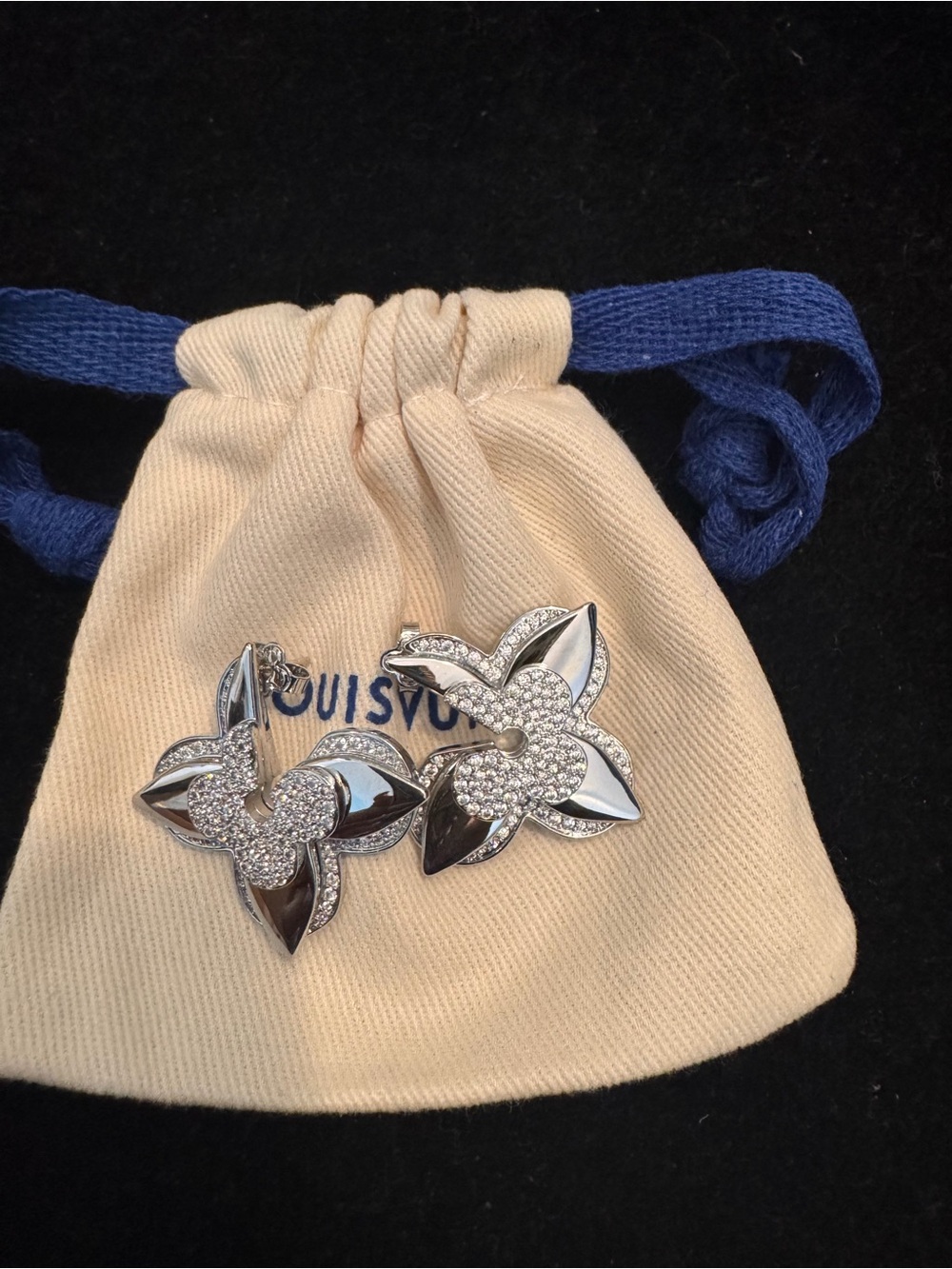 Louis Vuitton Silver Crystal Monogram Flower Clip-On Earrings